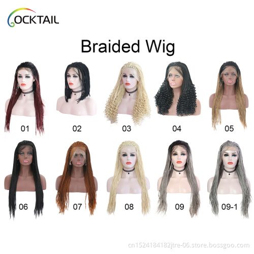 wholesale blonde million braids wig mixed color crochet small box braid synthetic fiber twist braided lace front wig with beads
